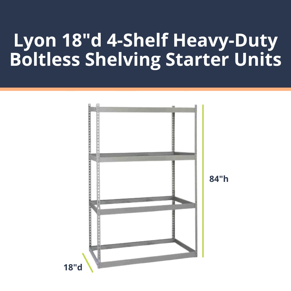 Lyon 18"d 4-Shelf Heavy-Duty Boltless Shelving Starter Units - Gray