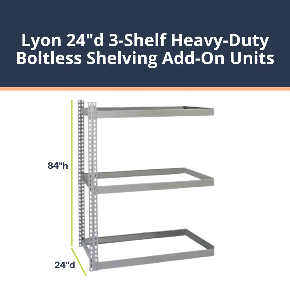 Lyon 24"d 3-Shelf Heavy-Duty Boltless Shelving Add-On Units - Gray