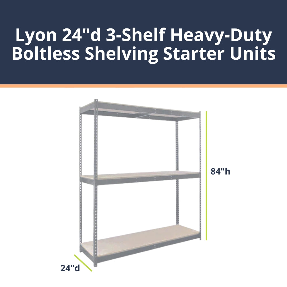 Lyon 24"d 3-Shelf Heavy-Duty Boltless Shelving Starter Units - Gray