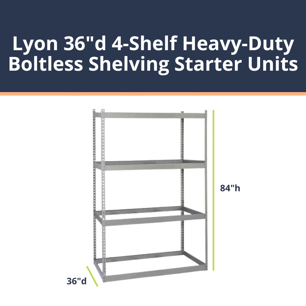Lyon 36"d 4-Shelf Heavy-Duty Boltless Shelving Starter Units - Gray