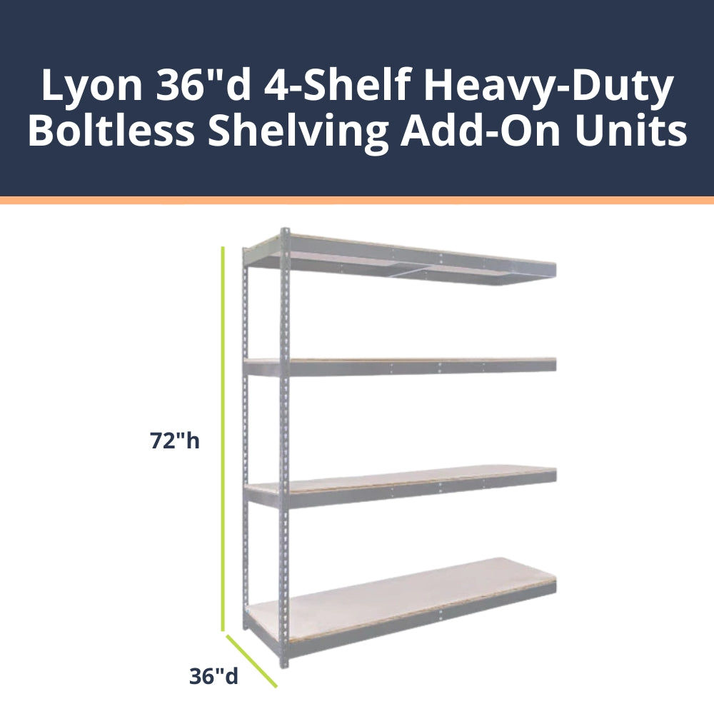Lyon 36"d 4-Shelf Heavy-Duty Boltless Shelving Add-On Units - Gray