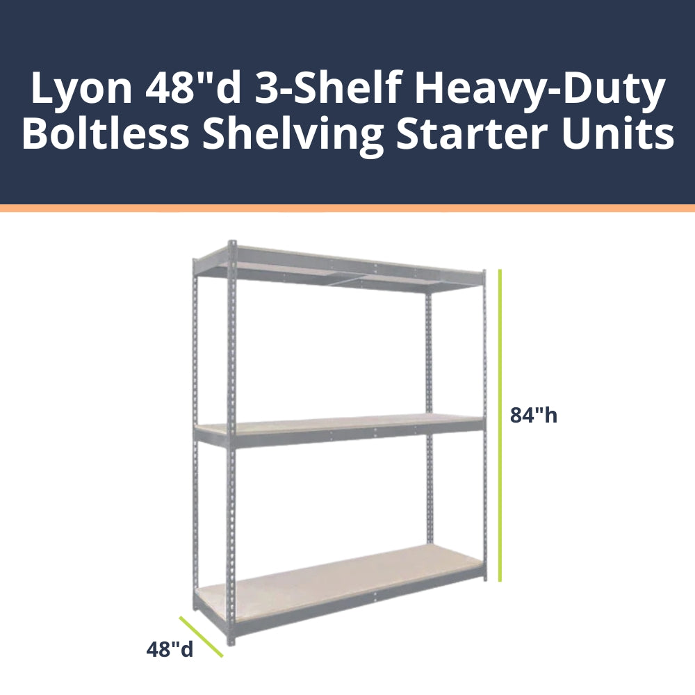 Lyon 48"d 3-Shelf Heavy-Duty Boltless Shelving Starter Units - Gray