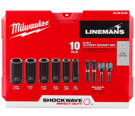 Milwaukee 10PC SHOCKWAVE™ Impact Duty Lineman's 2-in-1 12PT Socket Set (49-66-5125)