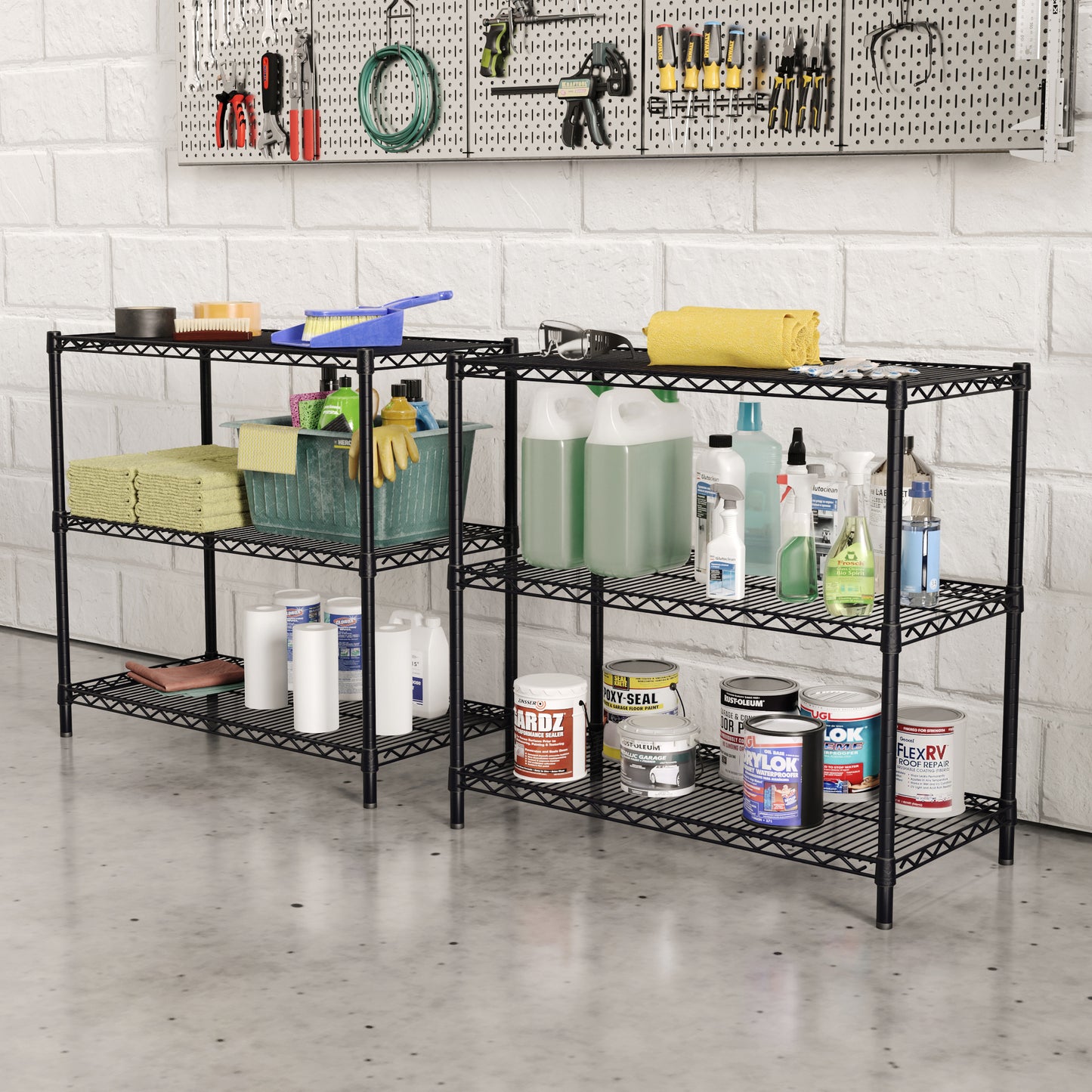 18"d x 34"h Black Wire Shelving w/ 3 Shelves