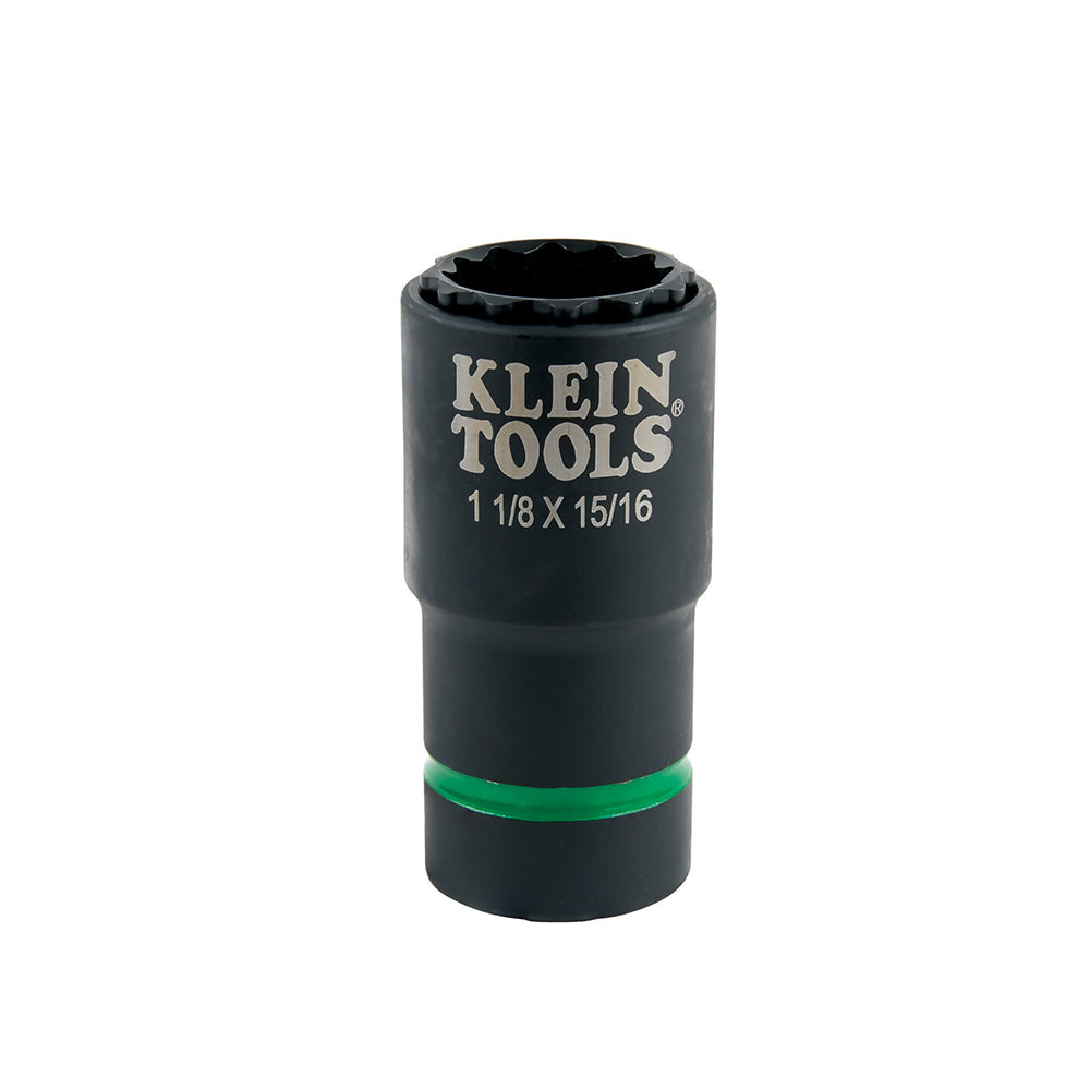Klein 2-in-1 Impact Socket, 12-Point, 1-1/8 and 15/16-Inch (66016)