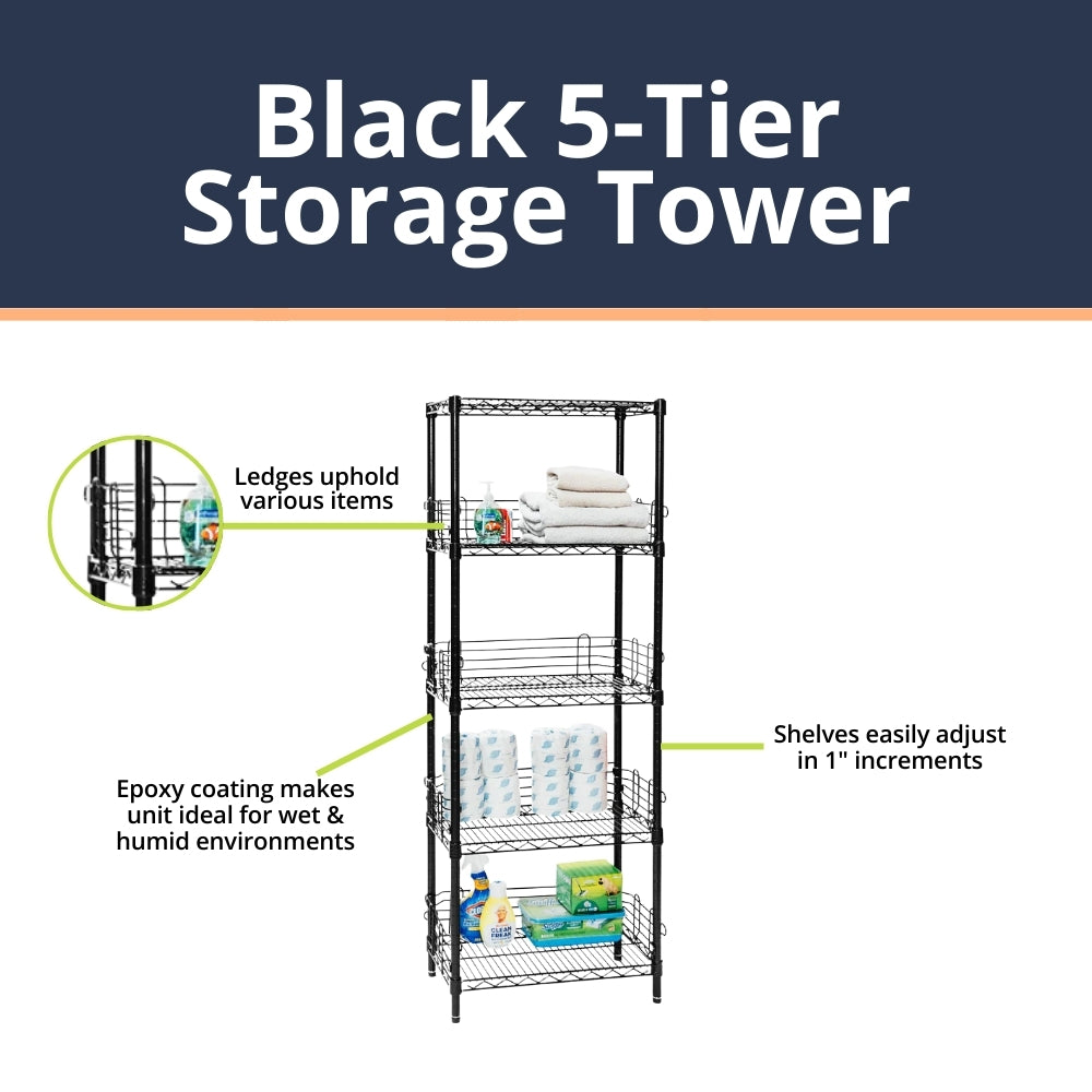 Black 5-Tier Storage Tower