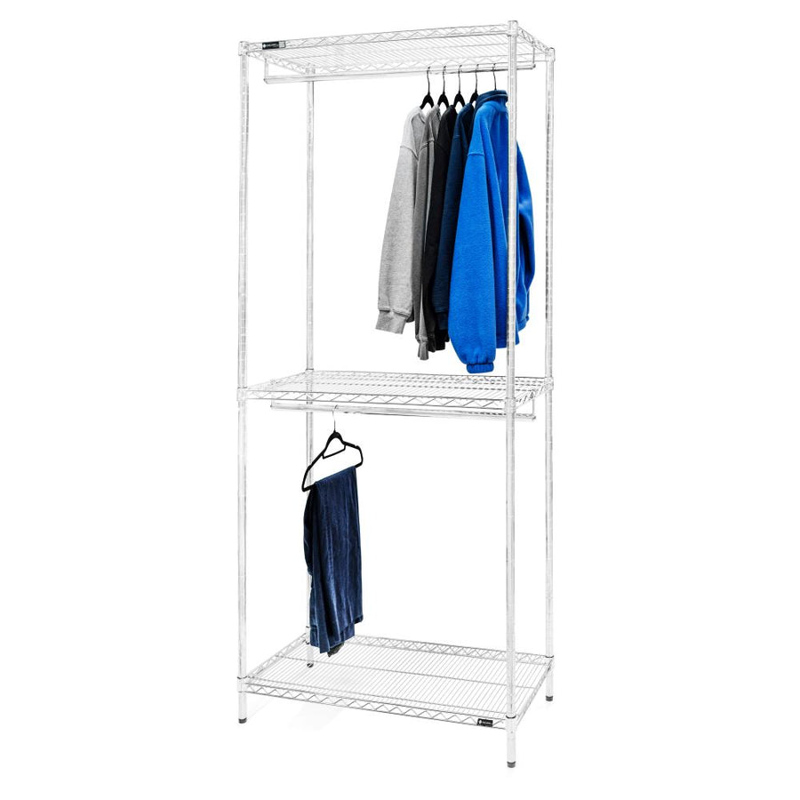 Double Hang Wire Closet Shelving w/ 3 Shelves - 24"d x 84"h