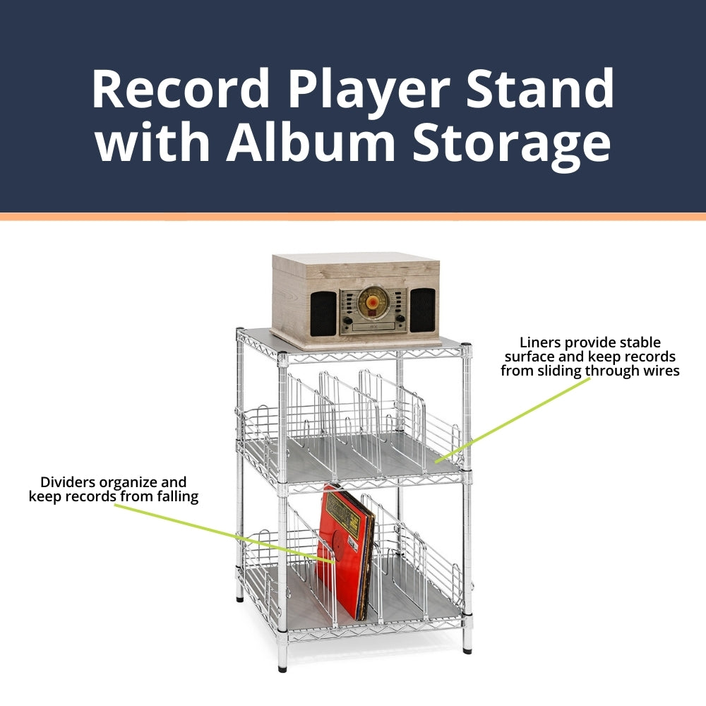 Record Player Stand with Album Storage