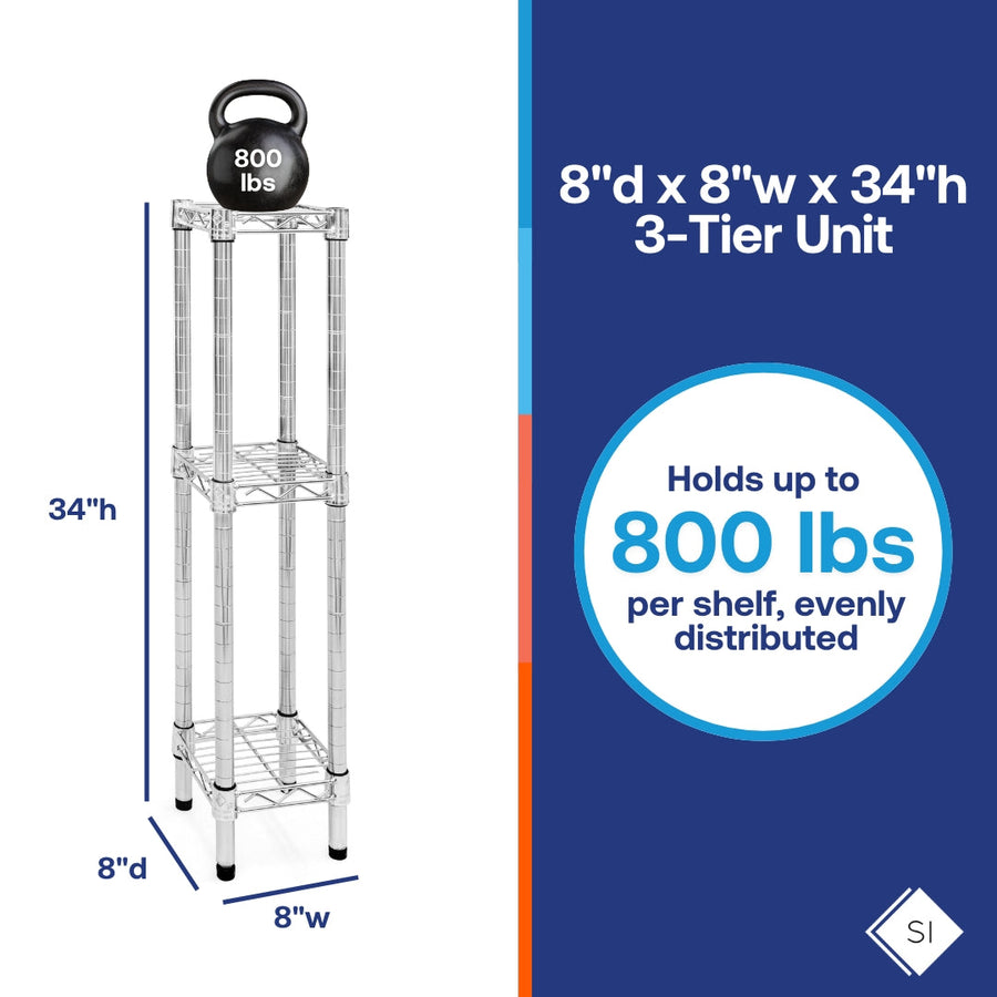 8"d x 34"h Chrome Wire Shelving w/ 3 Shelves
