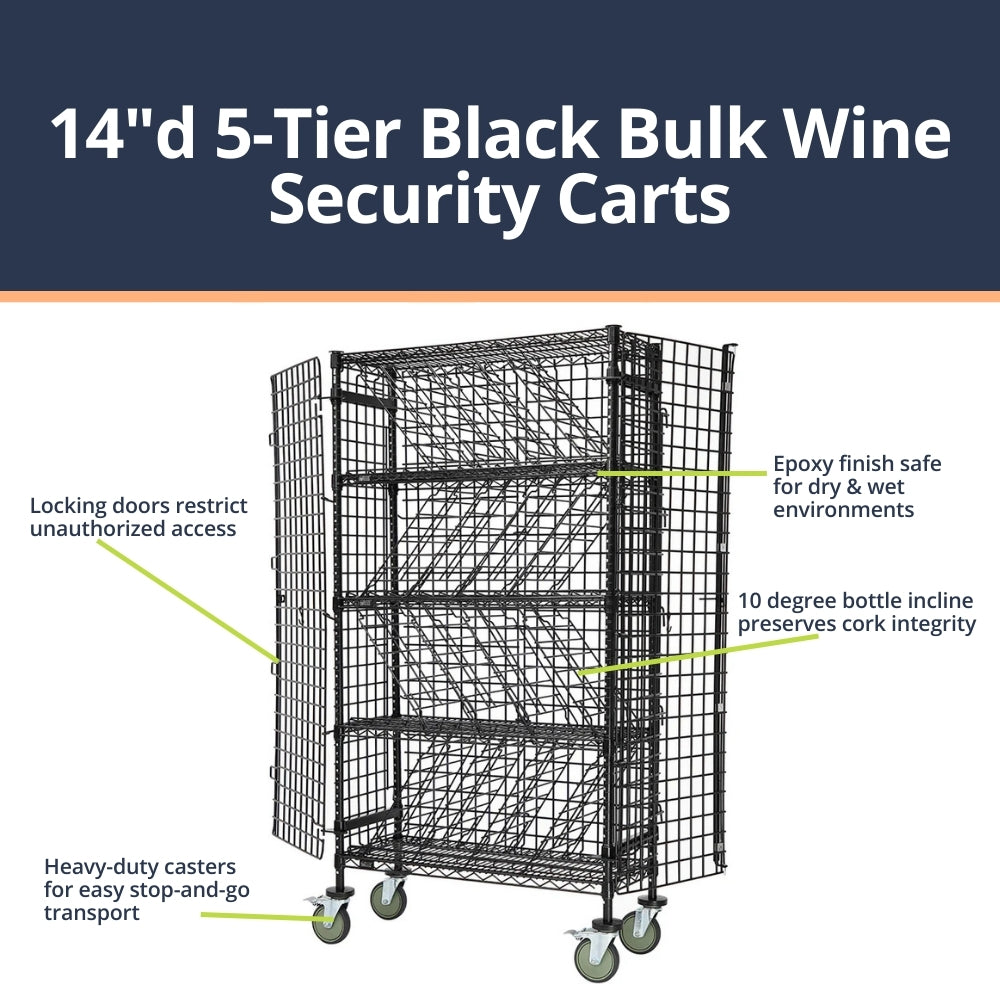 14"d 5-Tier Black Bulk Wine Security Carts
