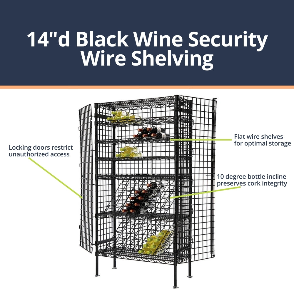 14"d Black Wine Security Wire Shelving