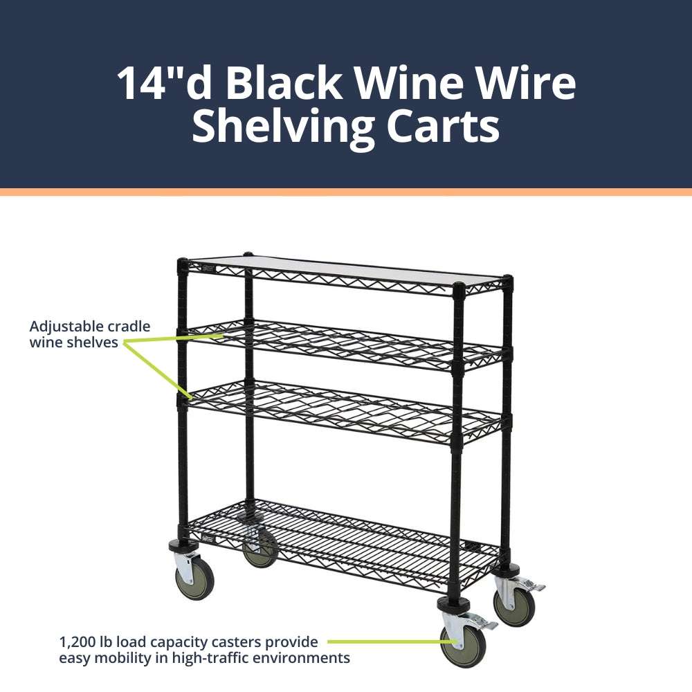 14"d Black Wine Wire Shelving Carts