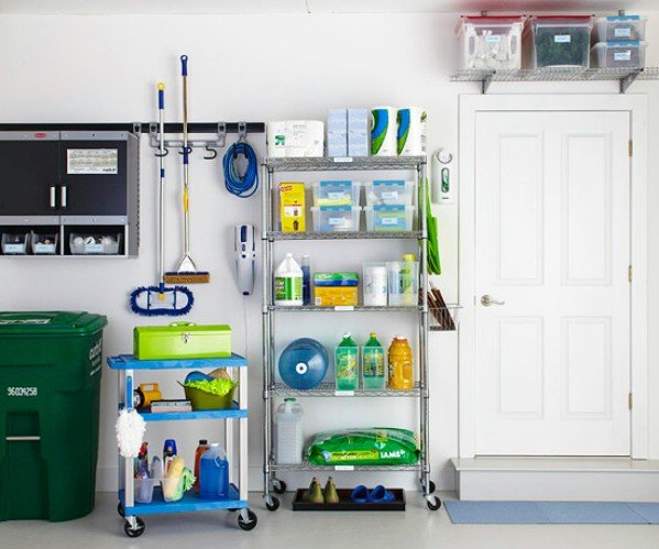 Cleaning supplies in garage