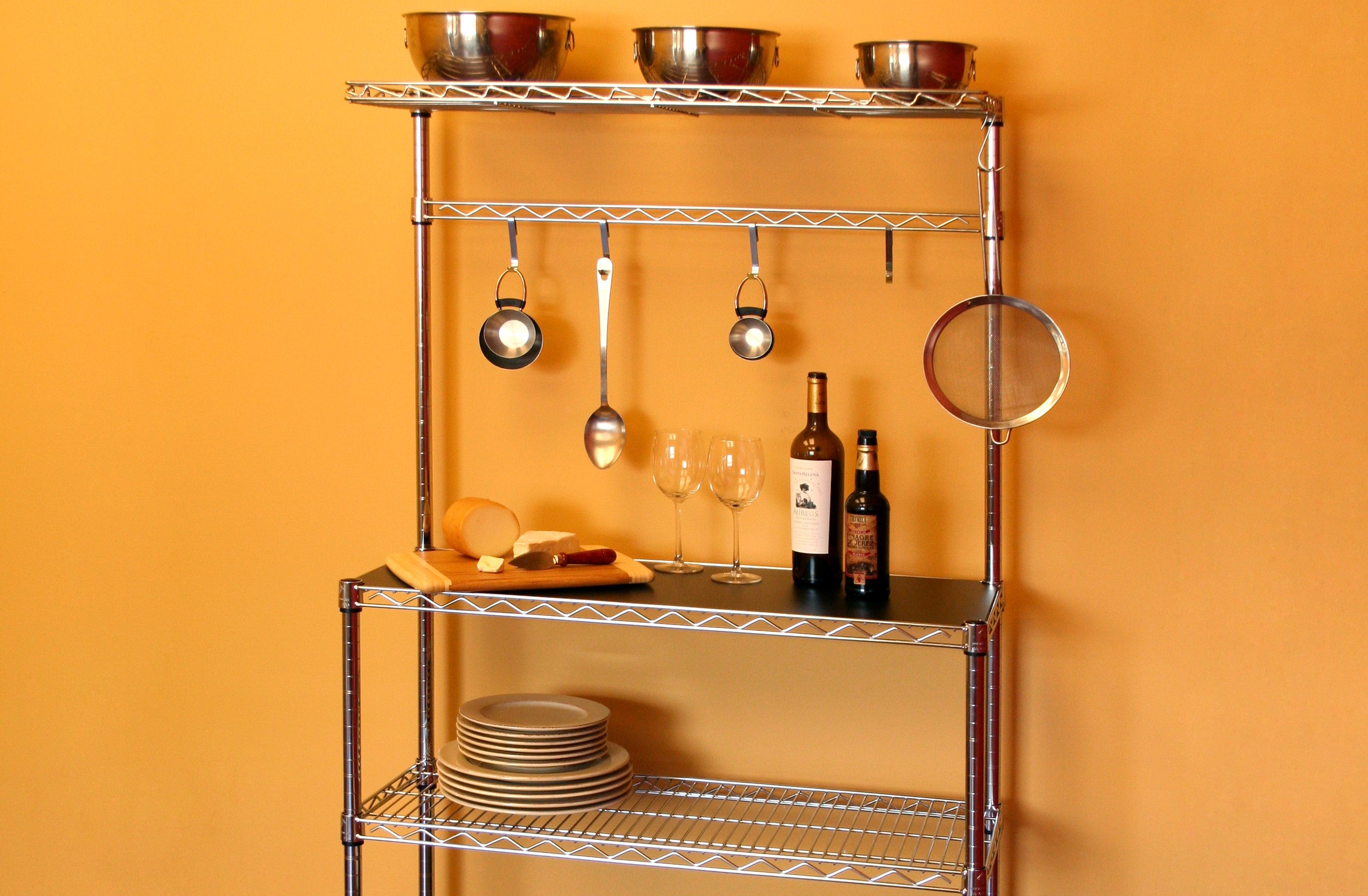bakers rack storage organization