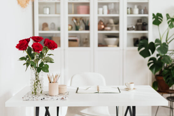 Create a Home Office Using Room Divider Shelves