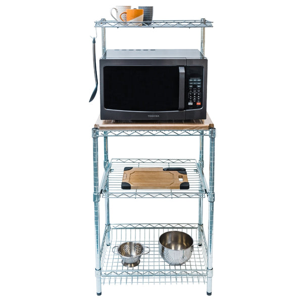 Modular kitchen wire racks for pantry holding kitchen appliances.
