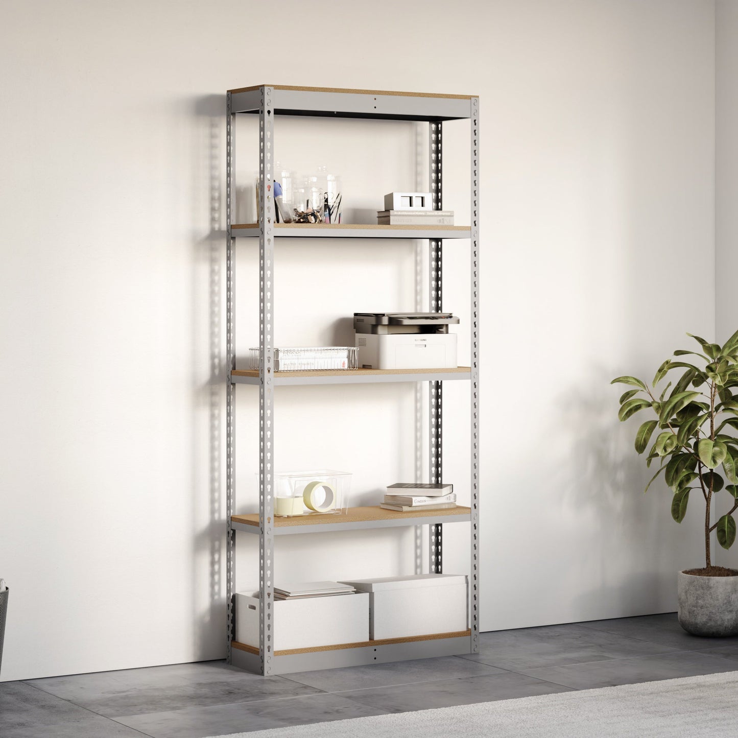 Lyon 12"d 5-Shelf Light-Duty Boltless Shelving Starter Units - Gray