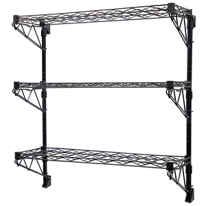 14"d Black Single Wall Mounted Wine Racks w/ 3 Shelves