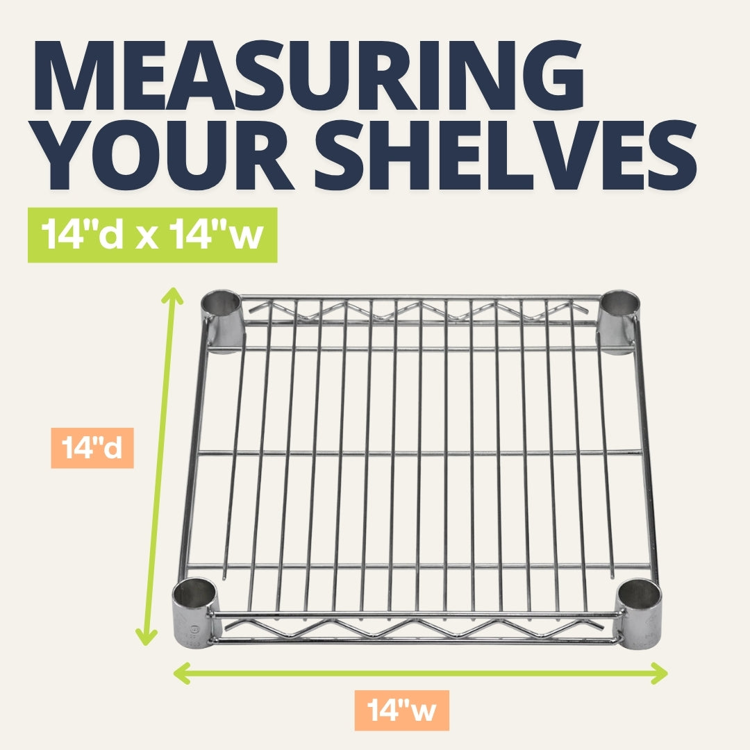 14"d x 14"w Chrome Wire Shelving w/ 4 Shelves