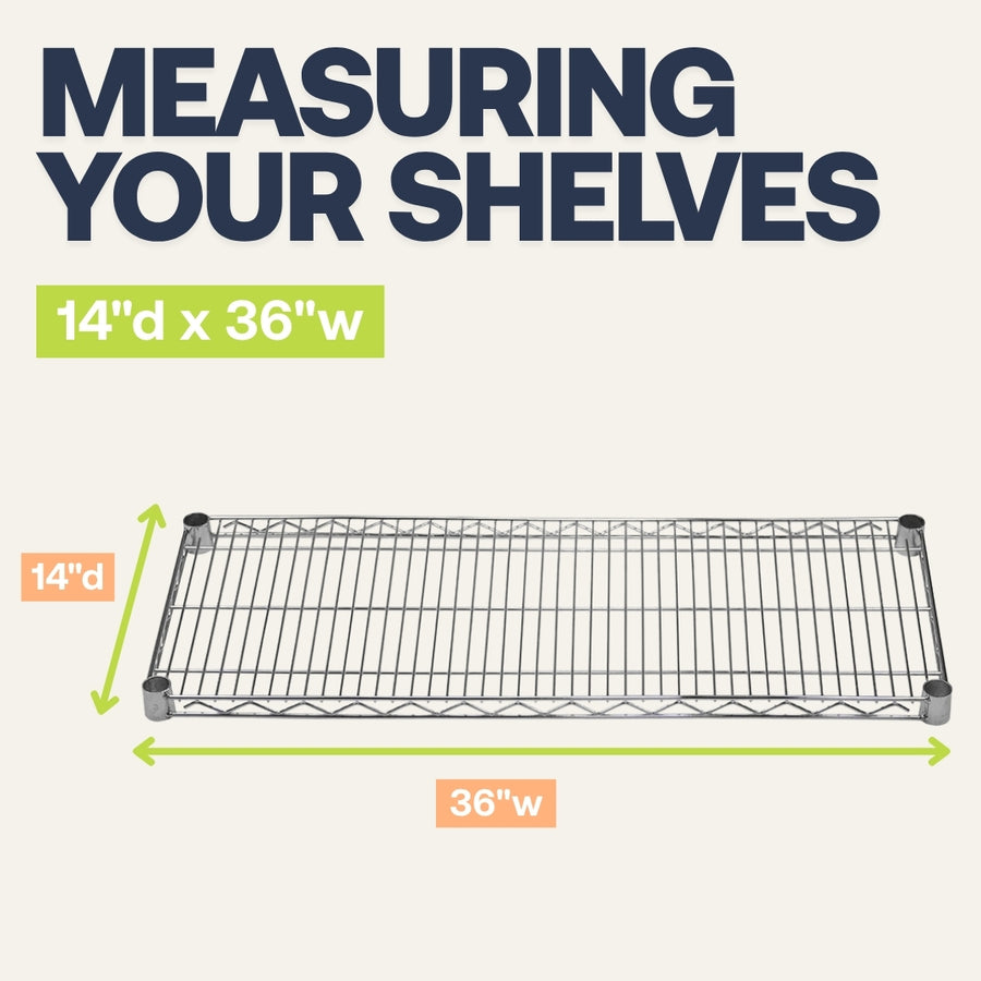 14"d x 36"w Chrome Wire Shelving w/ 5 Shelves