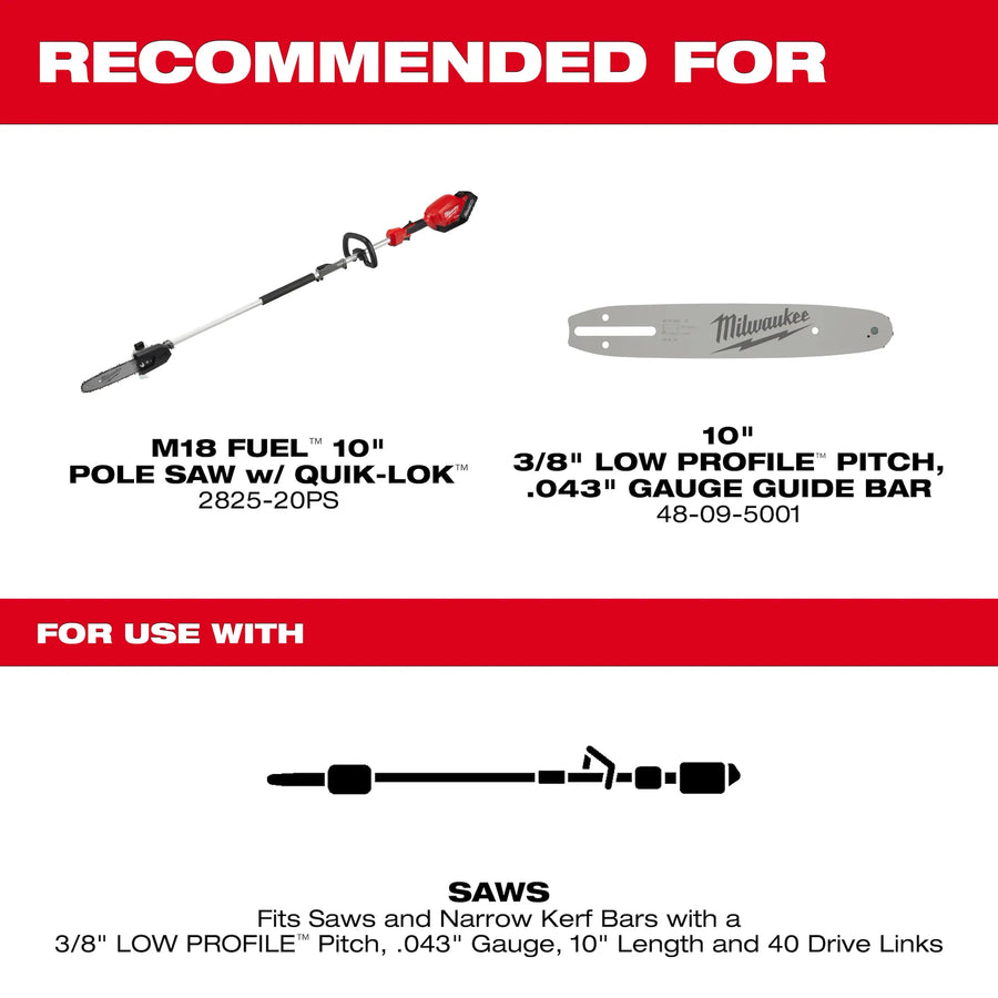 Milwaukee 10" Chainsaw Chain 3/8" LOW PROFILE™ Pitch, .043" Gauge Saw Chain (49-16-2723)