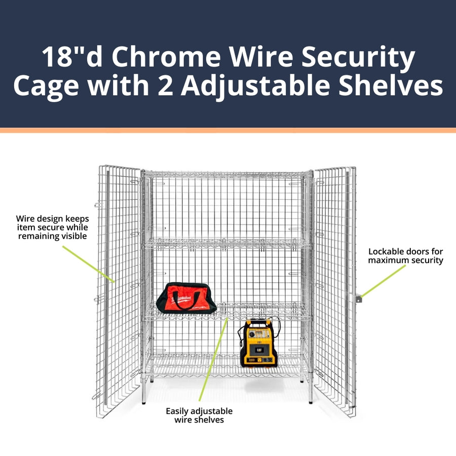 18"d Chrome Wire Security Cages with 2 Adjustable Shelves