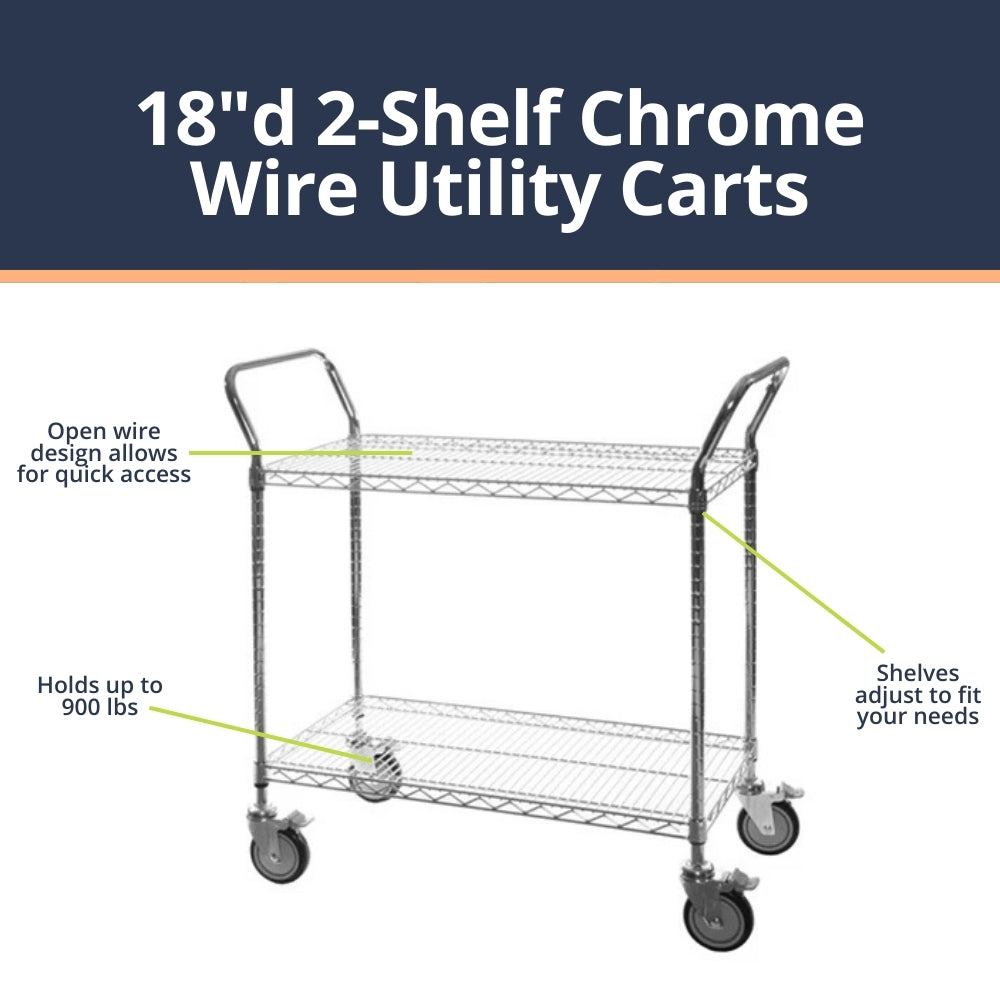 18"d 2-Shelf Chrome Wire Utility Carts