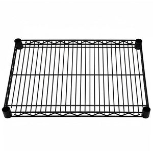 18-inch deep black epoxy wire shelf offering rust-resistant home storage for organizing basements, garages, and laundry rooms.