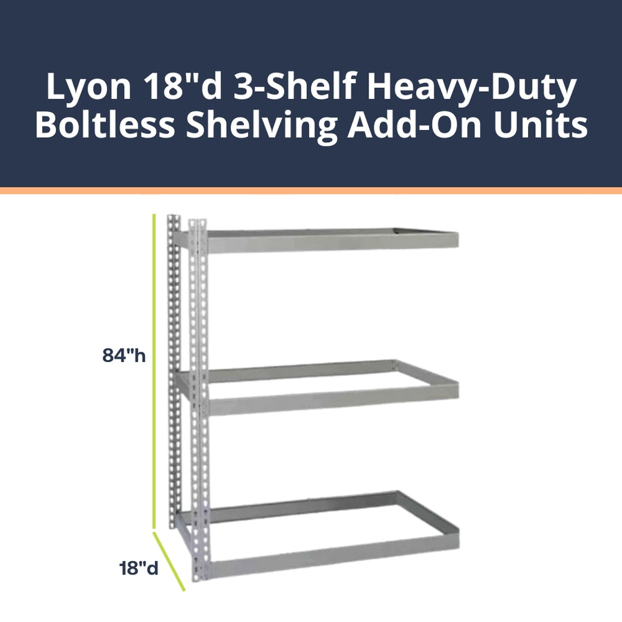 Lyon 18"d 3-Shelf Heavy-Duty Boltless Shelving Add-On Units - Gray