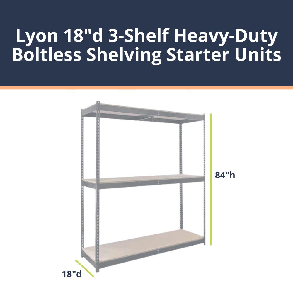 Lyon 18"d 3-Shelf Heavy-Duty Boltless Shelving Starter Units - Gray