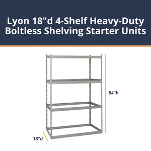Lyon 18"d 4-Shelf Heavy-Duty Boltless Shelving Starter Units - Gray