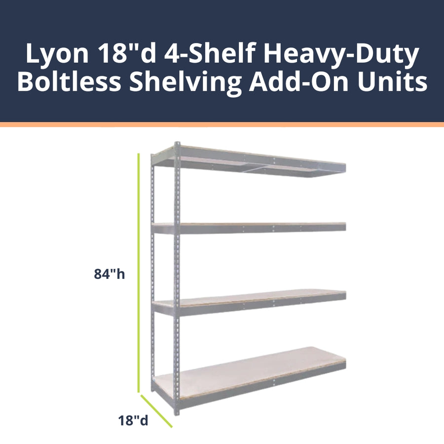 Lyon 18"d 4-Shelf Heavy-Duty Boltless Shelving Add-On Units - Gray