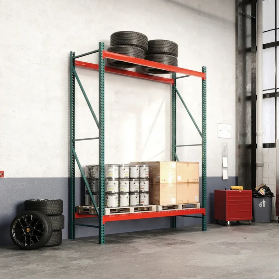 2-Tier Teardrop Pallet Rack Starter Units w/ Wire Decking - Heavy Duty - 36"d x 144"h