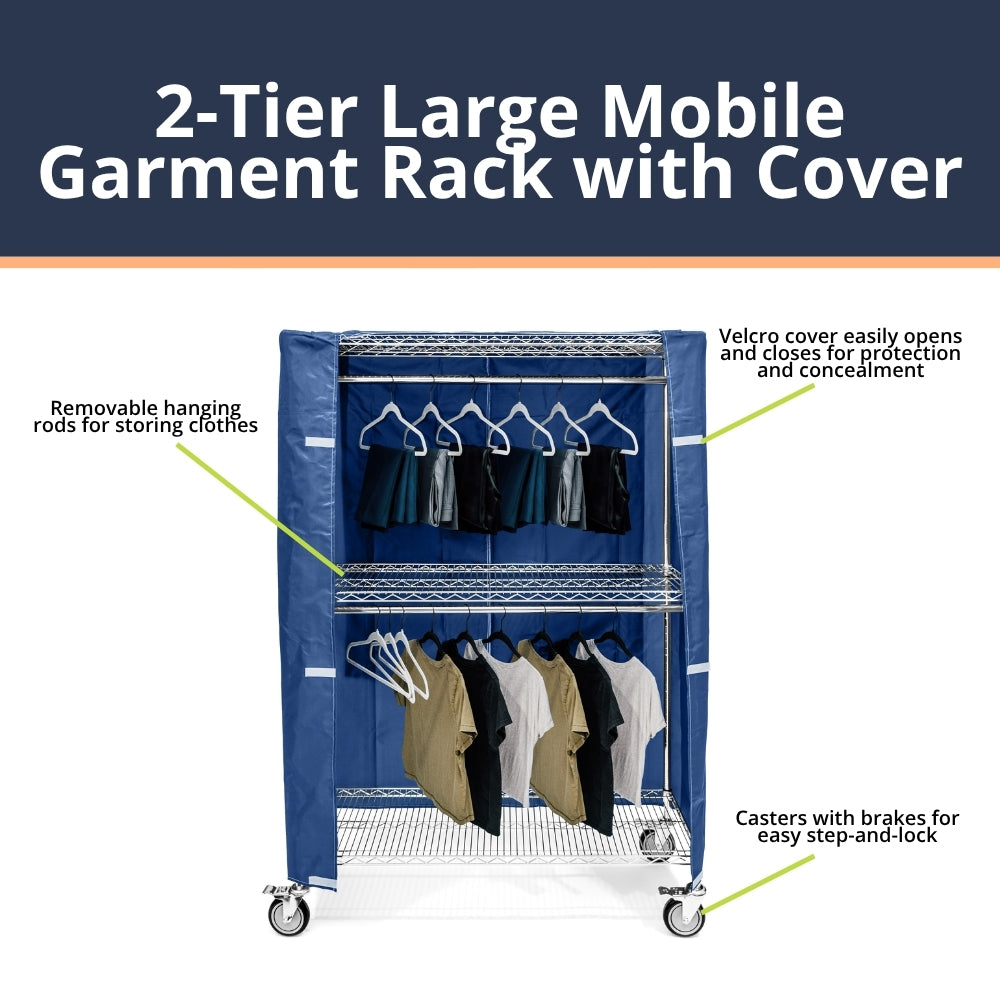 2-Tier Large Mobile Garment Rack with Cover