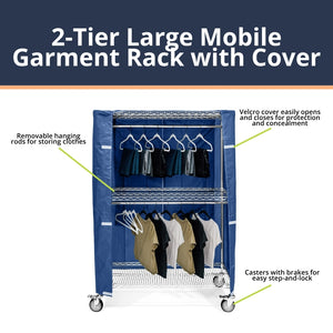 2-Tier Large Mobile Garment Rack with Cover