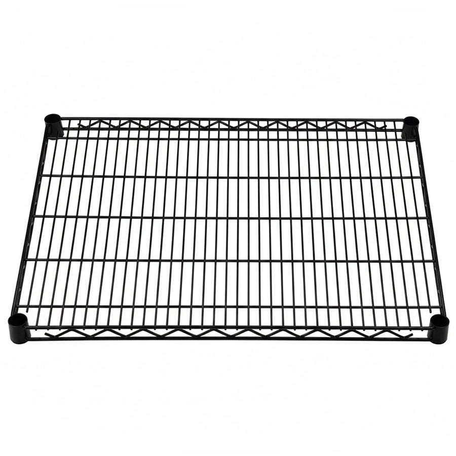 24-inch deep black epoxy wire shelf adds durable, rust-resistant storage to basements, garages, and other home spaces.