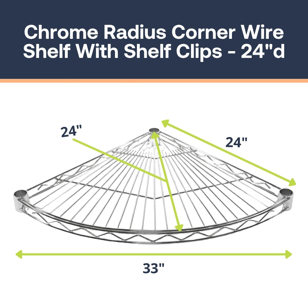 Chrome Radius Corner Wire Shelves with Shelf Clips