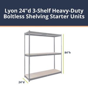 Lyon 24"d 3-Shelf Heavy-Duty Boltless Shelving Starter Units - Gray