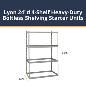 Lyon 24"d 4-Shelf Heavy-Duty Boltless Shelving Starter Units - Gray