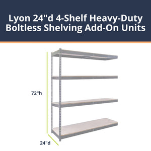 Lyon 24"d 4-Shelf Heavy-Duty Boltless Shelving Add-On Units - Gray