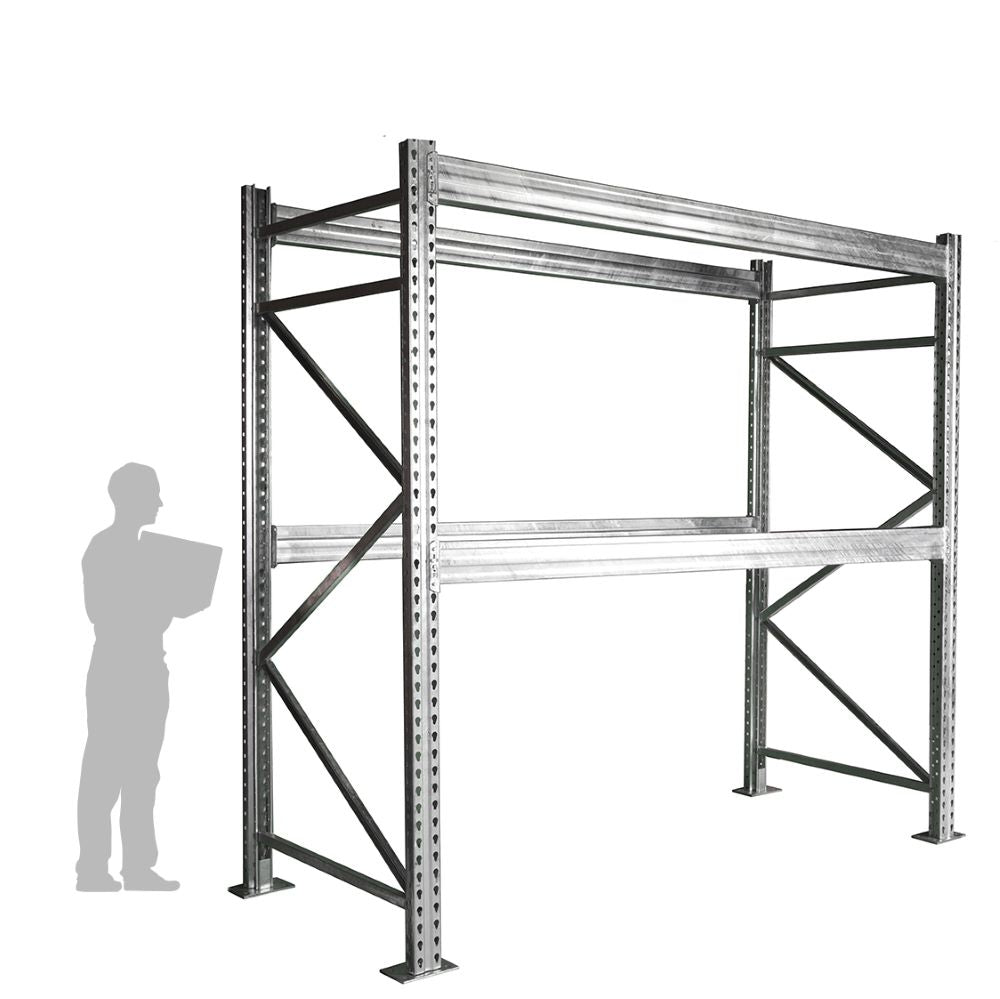 2-Tier Galvanized Teardrop Pallet Rack Starter Units - 48"d x 120"h