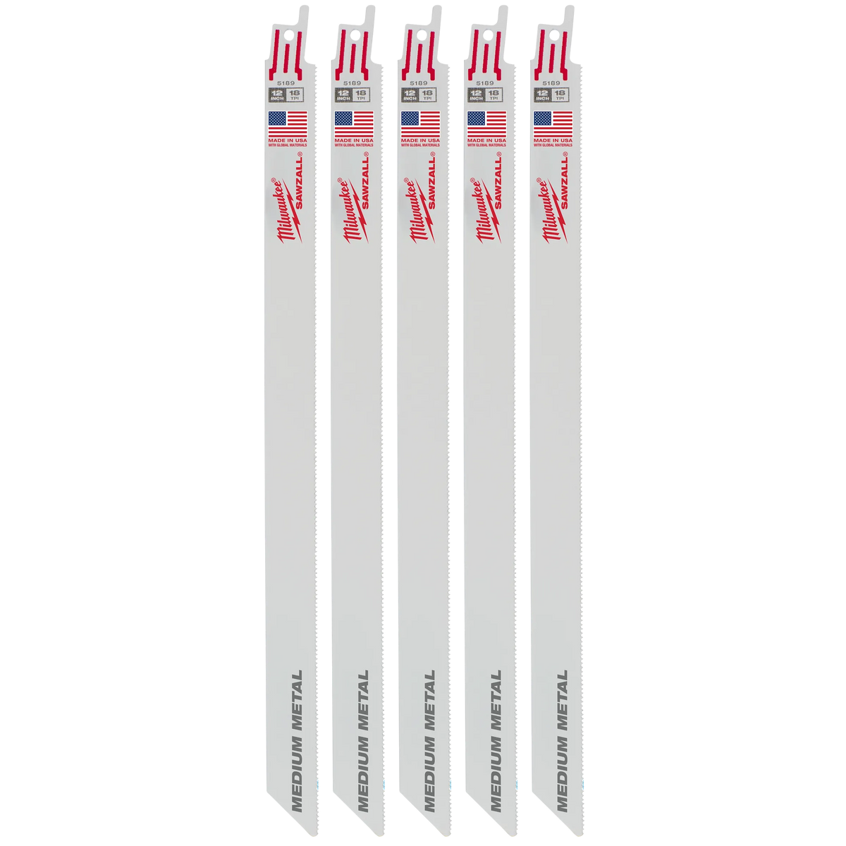 Milwaukee 12" 18 TPI SAWZALL Blade for Medium Metal (5 PK) (48-00-5189)