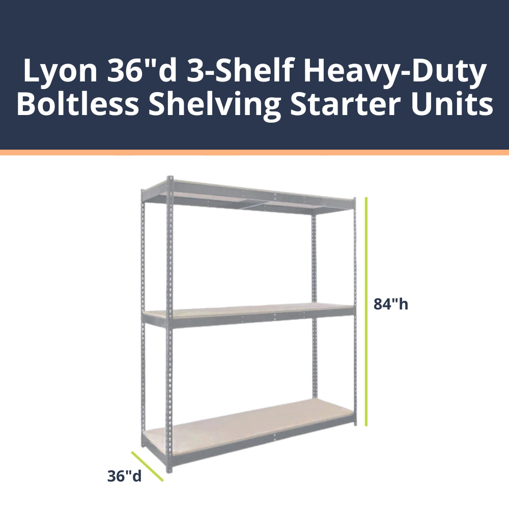 Lyon 36"d 3-Shelf Heavy-Duty Boltless Shelving Starter Units - Gray