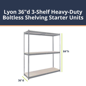 Lyon 36"d 3-Shelf Heavy-Duty Boltless Shelving Starter Units - Gray