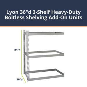 Lyon 36"d 3-Shelf Heavy-Duty Boltless Shelving Add-On Units - Gray