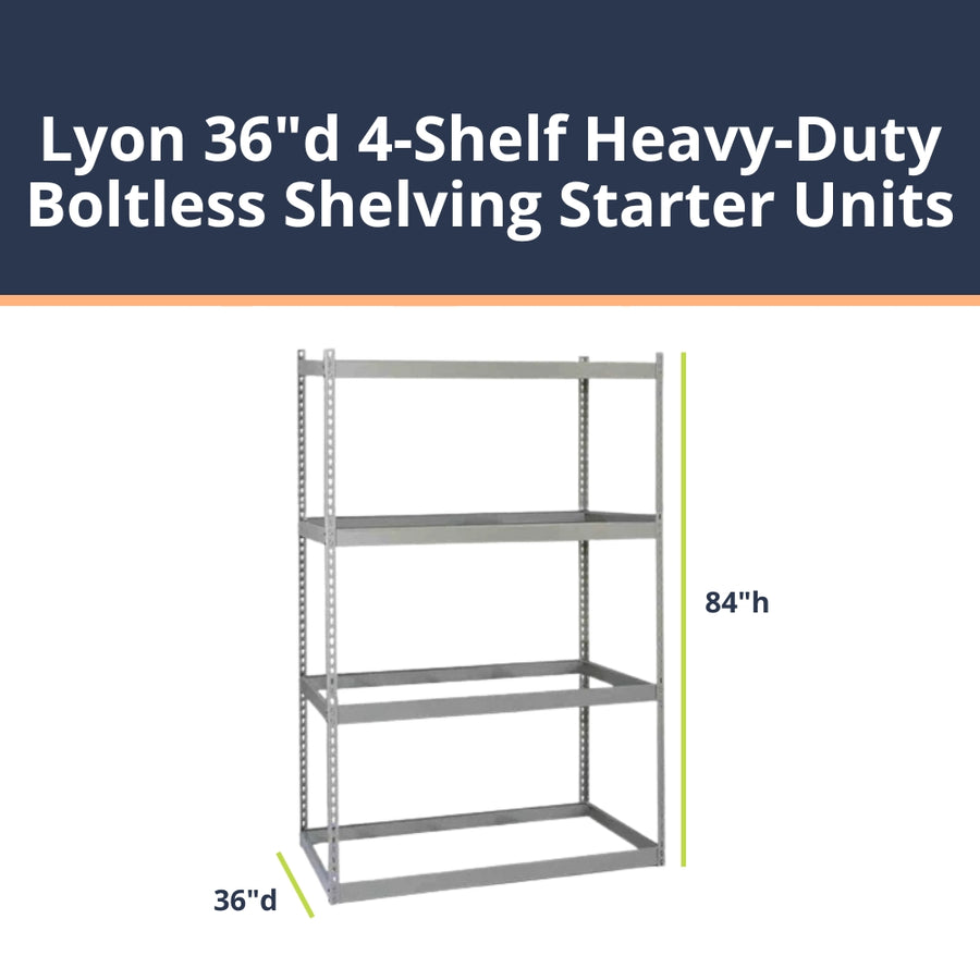 Lyon 36"d 4-Shelf Heavy-Duty Boltless Shelving Starter Units - Gray