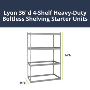 Lyon 36"d 4-Shelf Heavy-Duty Boltless Shelving Starter Units - Gray