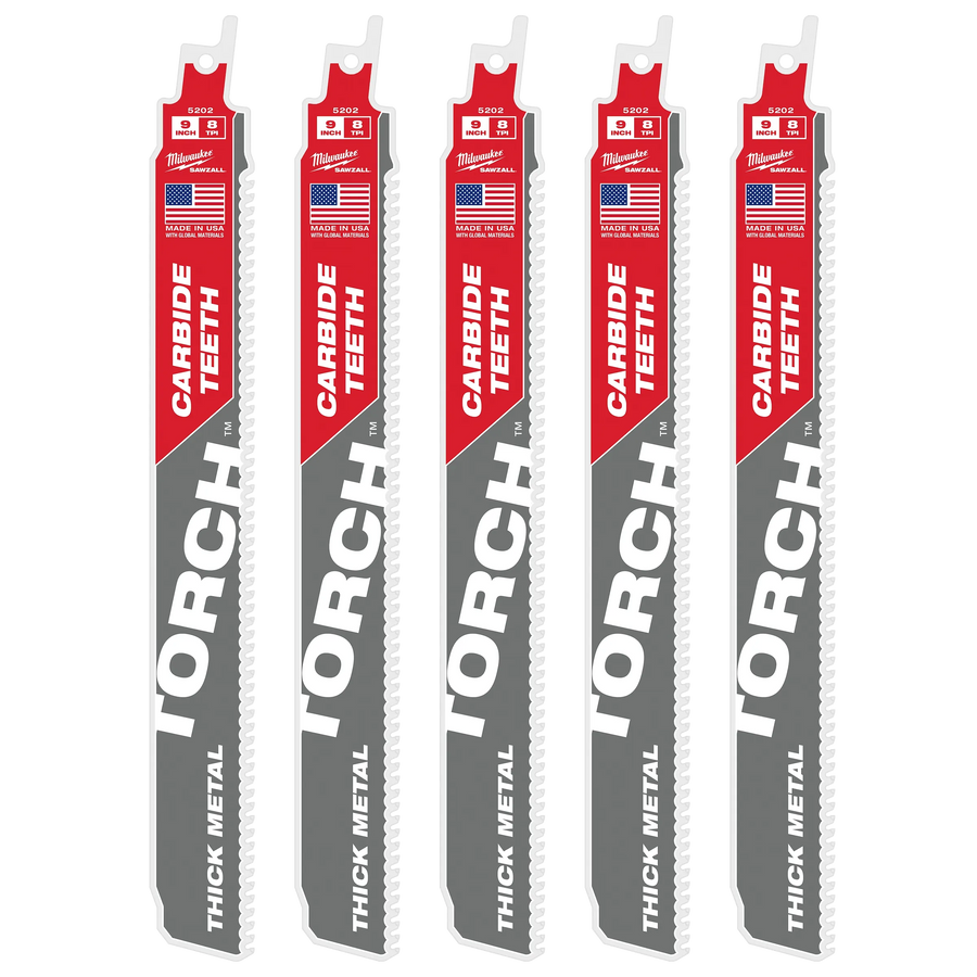 Milwaukee 8TPI 9" TORCH™ w/ Carbide Teeth SAWZALL® Blade (5PK) (48-00-5502)