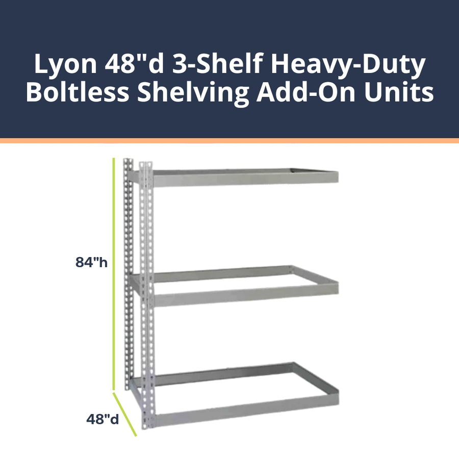 Lyon 48"d 3-Shelf Heavy-Duty Boltless Shelving Add-On Units - Gray
