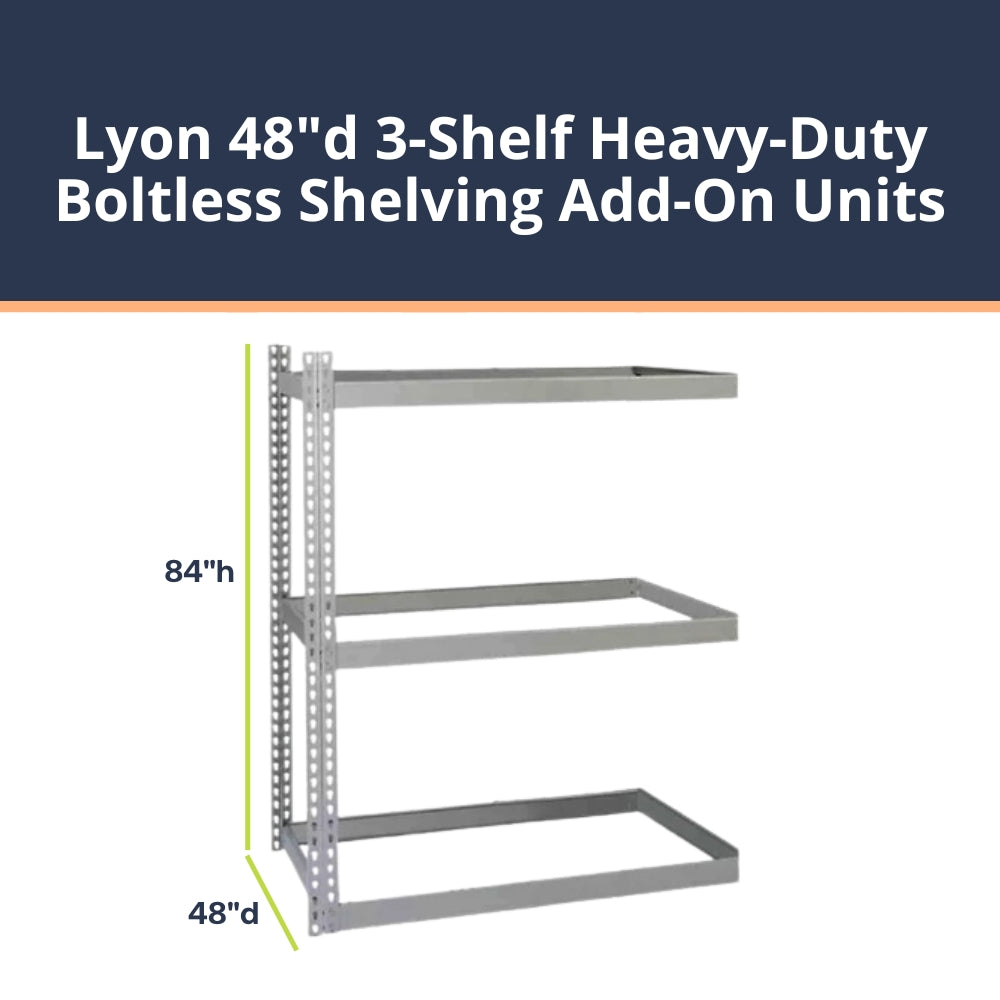 Lyon 48"d 3-Shelf Heavy-Duty Boltless Shelving Add-On Units - Gray